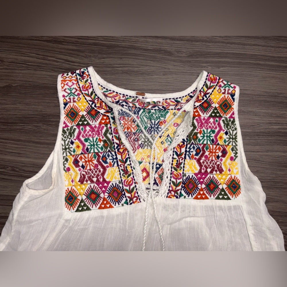 Free People Lohri Embroidered Boho Tassel Top Size X-Small Ivory Multi - Picture 3 of 8